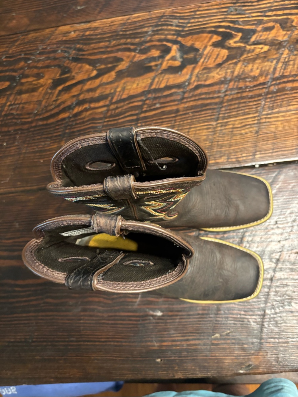 Big Boy Durango Brown Leather Western Cowboy Boots - Multicolor Stitch Detail - Picture 10 of 10